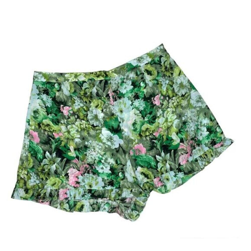 Boutique Womens Large Shorts Green Tropical‎ Floral Hawaiian Lilly Print NWT